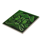 Art Nouveau Faux Relief Floral Majolica Dk Green Tegeltje (Zijkant)