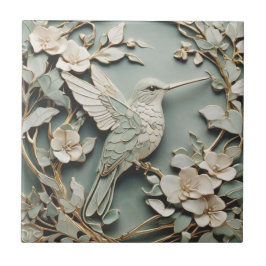 Art Nouveau Faux Relief Hummingbird Bird Mint Tegeltje