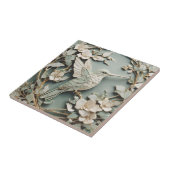 Art Nouveau Faux Relief Hummingbird Bird Mint Tegeltje (Zijkant)