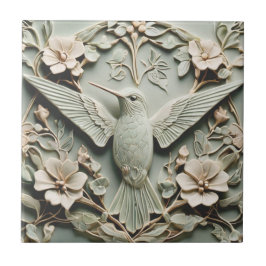 Art Nouveau Faux Relief Kolibrie Vogel Bloemen Tegeltje