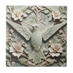 Art Nouveau Faux Relief Kolibrie Vogel Bloemen Tegeltje