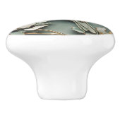 Art Nouveau Faux Relief Left Hummingbird Bird Mint Keramische Knop (Zijkant)