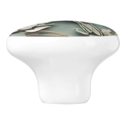 Art Nouveau Faux Relief Left Hummingbird Bird Mint Keramische Knop (Zijkant)