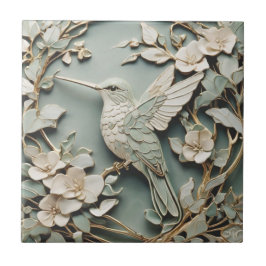 Art Nouveau Faux Relief Left Hummingbird Bird Mint Tegeltje