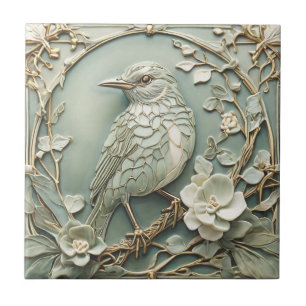 Art Nouveau Faux Relief Links Starling Bird Wijze Tegeltje