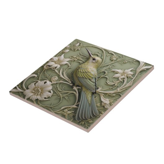 Art Nouveau Faux Relief Links tegenover kolibrie - Tegeltje (Zijkant)