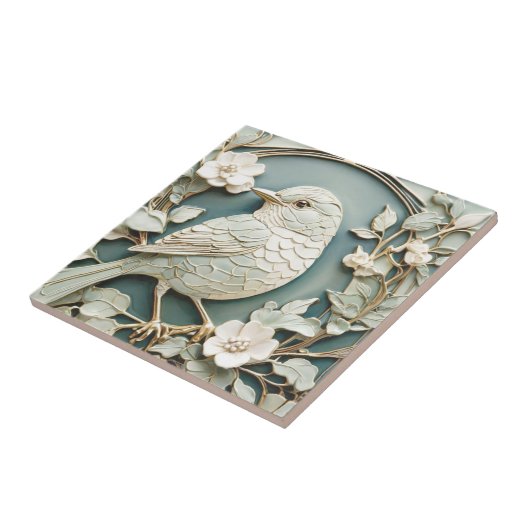 Art Nouveau Faux Relief Links Tegenover Wren Bird  Tegeltje (Zijkant)