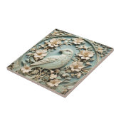 Art Nouveau Faux Relief Links Vogel Bloemen Munt Tegeltje (Zijkant)