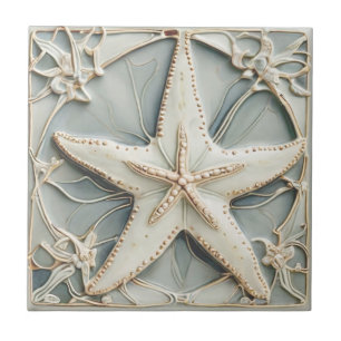 Art Nouveau Faux Relief Mint Starfish Zee Star Tegeltje