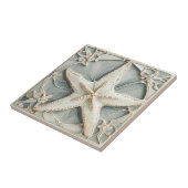 Art Nouveau Faux Relief Mint Starfish Zee Star Tegeltje (Zijkant)