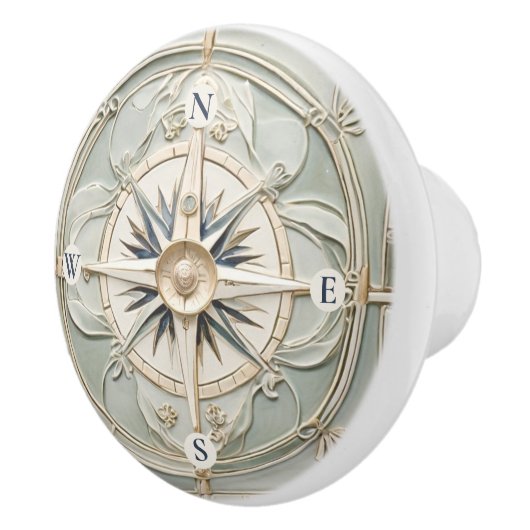 Art Nouveau Faux Relief Nautisch Kompas Roos Keramische Knop (Rechts)