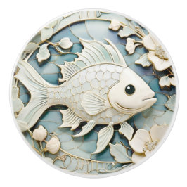 Art Nouveau Faux Relief Ocean Fish Rechts tegenove Keramische Knop