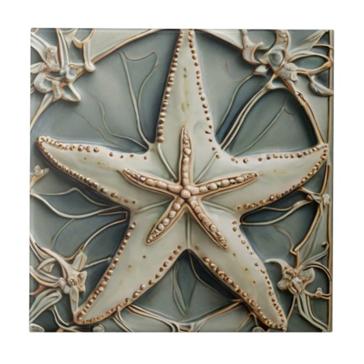 Art Nouveau Faux Relief Ocean Starfish Zee Star Tegeltje (Voorkant)