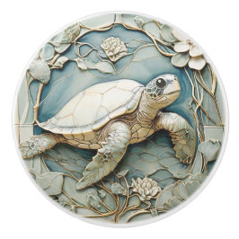 Art Nouveau Faux Relief Ocean Zee Schildpad Rechts Keramische Knop