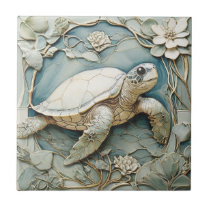 Art Nouveau Faux Relief Ocean Zee Schildpad Rechts Tegeltje