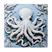 Art Nouveau Faux Relief Octopus - Blauw & Wit Tegeltje (Voorkant)