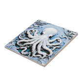 Art Nouveau Faux Relief Octopus - Blauw & Wit Tegeltje (Zijkant)