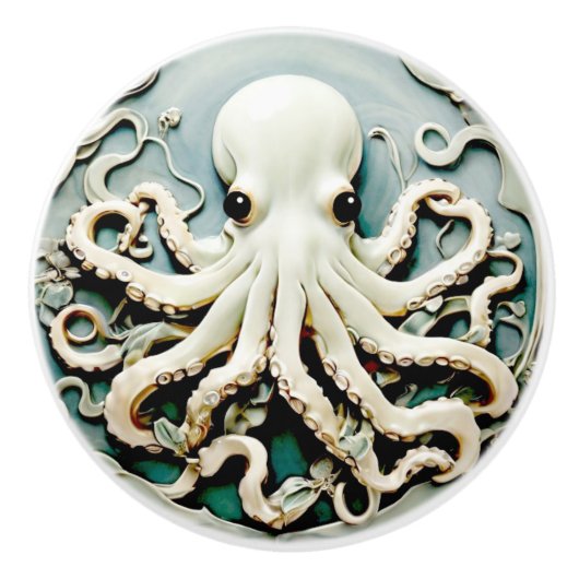 Art Nouveau Faux Relief Octopus - Ocean Zee Life Keramische Knop (Voorkant)