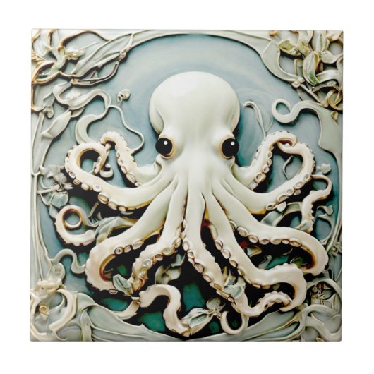 Art Nouveau Faux Relief Octopus - Ocean Zee Life Tegeltje (Voorkant)