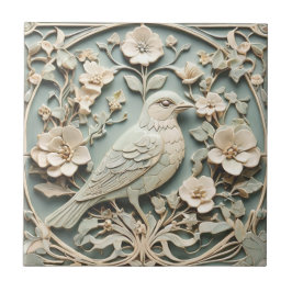 Art Nouveau Faux Relief Rechter Vogel Bloemrijke M Tegeltje