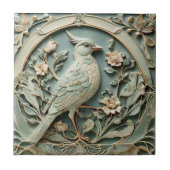 Art Nouveau Faux Relief Rechter Vogel Fancy Bloeme Tegeltje (Voorkant)