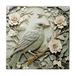 Art Nouveau Faux Relief Right Blackbird Bird Mint Tegeltje
