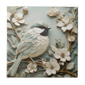 Art Nouveau Faux Relief Right Chickadee Bird Mint Tegeltje (Voorkant)