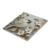 Art Nouveau Faux Relief Right Chickadee Bird Mint Tegeltje (Zijkant)