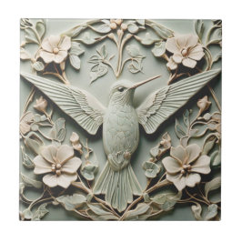 Art Nouveau Faux Relief Right Hummingbird Tegeltje