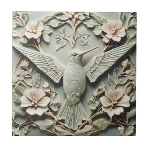 Art Nouveau Faux Relief Right Hummingbird Tegeltje
