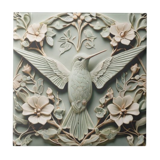 Art Nouveau Faux Relief Right Hummingbird Tegeltje (Voorkant)