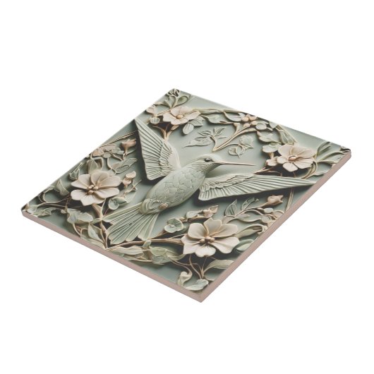 Art Nouveau Faux Relief Right Hummingbird Tegeltje (Zijkant)
