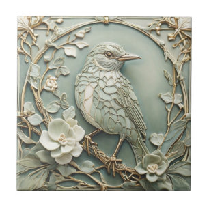 Art Nouveau Faux Relief Right Starling Bird Salie Tegeltje