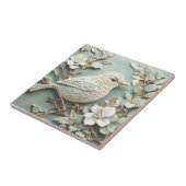 Art Nouveau Faux Relief Right Wren Bird Mint Tegeltje (Zijkant)