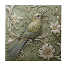 Art Nouveau Faux Relief Sage Groene kolibrie