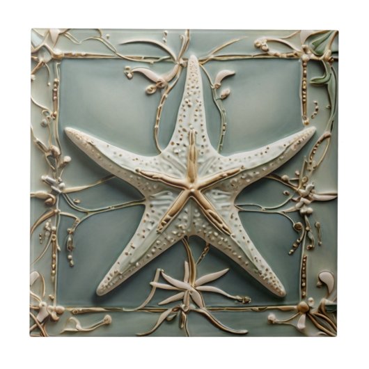 Art Nouveau Faux Relief Starfish Zee Star Marine Tegeltje (Voorkant)