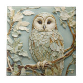 Art Nouveau Faux Relief Tawny Uil Bird Pastel Mint Tegeltje (Voorkant)