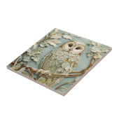 Art Nouveau Faux Relief Tawny Uil Bird Pastel Mint Tegeltje (Zijkant)