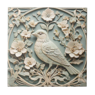 Art Nouveau Faux Relief Vogelbloesems Mint Tegeltje