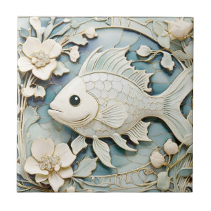 Art Nouveau Faux Relief Zee Ocean Fish Links tegen Tegeltje