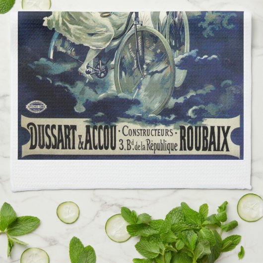  Art Nouveau feeën, fiets Pierrot Moon Theedoek (Gevouwen)