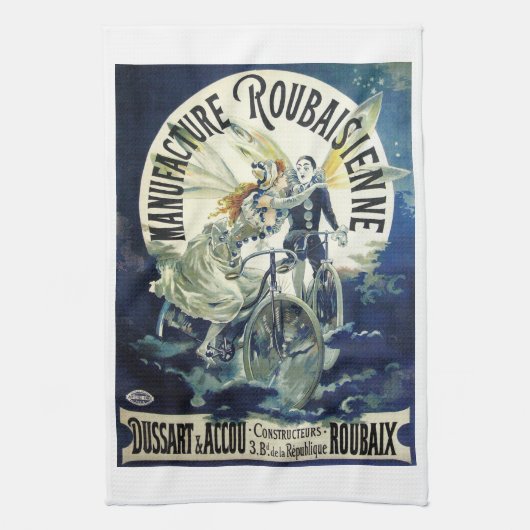  Art Nouveau feeën, fiets Pierrot Moon Theedoek (Verticaal)