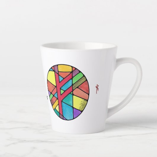Art Nouveau Fehu Rune Latte Mug – WEALTH! Latte Mok (Rechts)