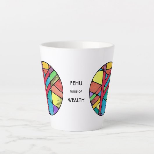 Art Nouveau Fehu Rune Latte Mug – WEALTH! Latte Mok (Voorkant)
