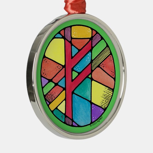 Art Nouveau Fehu Rune of Wealth Metalen Ornament (Rechts)