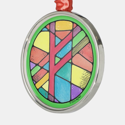 Art Nouveau Fehu Rune of Wealth Metalen Ornament (Links)