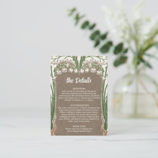 Art Nouveau Fijne Sneeuwklokjes Trouwdetails Informatiekaartje (Staand voorkant)