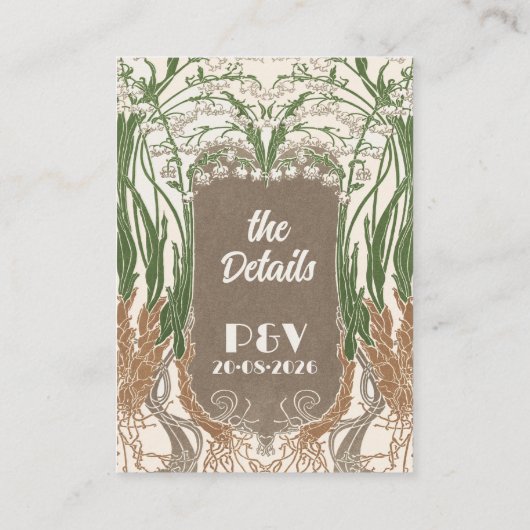 Art Nouveau Fijne Sneeuwklokjes Trouwdetails Informatiekaartje (Achterkant)