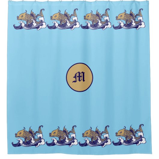 Art Nouveau Fish in Wave Frieze beroemd gemaakt do Douchegordijn (Voorkant)