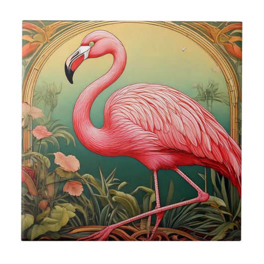 Art Nouveau Flamingo Tegel Tegeltje (Voorkant)